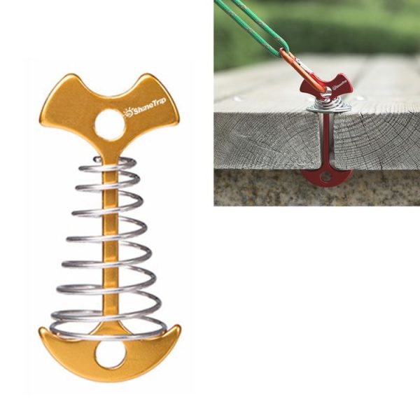 2 Set / 8 PCS Outdoor Tent Spring Nails Lengthened Aluminum Alloy Fishbone Spring Nail Tent Canopy Boardwalk Fixed Wire Spring Nail (Golden)