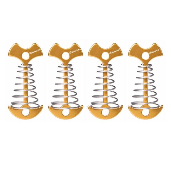 2 Set / 8 PCS Outdoor Tent Spring Nails Lengthened Aluminum Alloy Fishbone Spring Nail Tent Canopy Boardwalk Fixed Wire Spring Nail (Golden) - Image 2