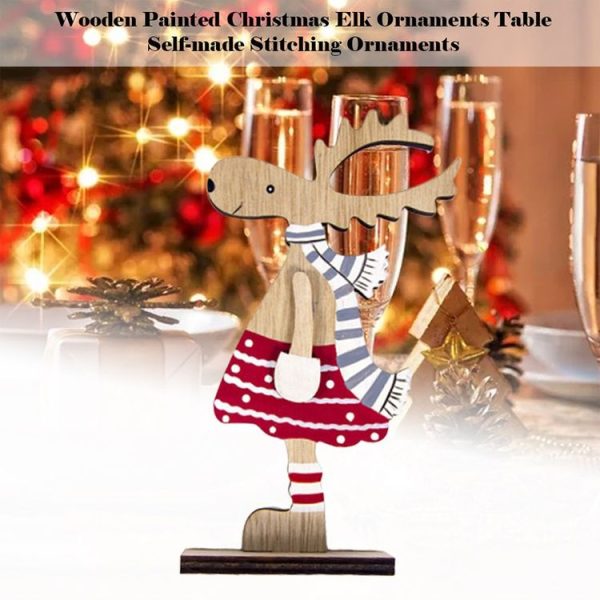 Christmas Decoration Wooden Painted Christmas Elk Ornaments (JM01752) - Image 5