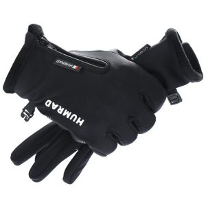 HUMRAO Outdoor Riding Gloves Winter Velvet Thermal Gloves Ski Motorcycle Waterproof Non-Slip Gloves, Size: M (Black)