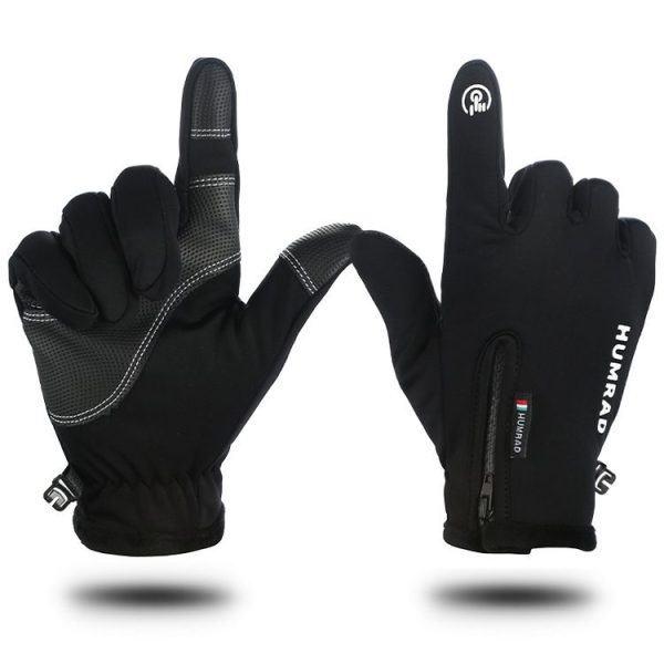 HUMRAO Outdoor Riding Gloves Winter Velvet Thermal Gloves Ski Motorcycle Waterproof Non-Slip Gloves, Size: M (Black) - Image 2