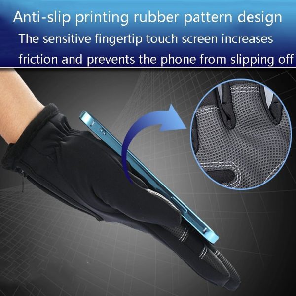 HUMRAO Outdoor Riding Gloves Winter Velvet Thermal Gloves Ski Motorcycle Waterproof Non-Slip Gloves, Size: M (Black) - Image 6