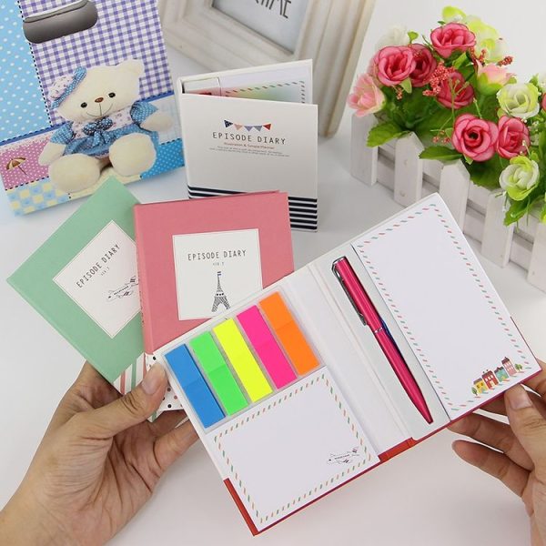 2 PCS Creative Hardcover Combination Notepad Sticky Notes Stationery Office School Supplies with Pen, Random Color Delivery - Image 2