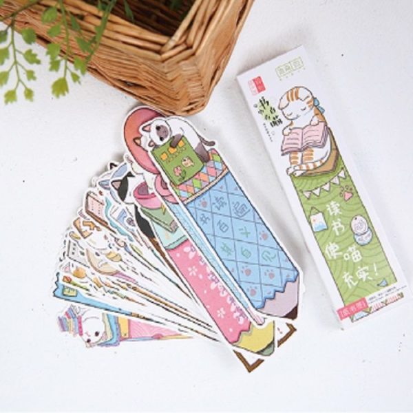 2 Boxes Cartoon Pattern Bookmark Message Card Stationery Gifts, Pattern: Cat In the Book - Image 2