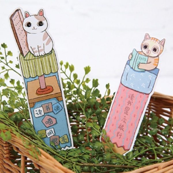 2 Boxes Cartoon Pattern Bookmark Message Card Stationery Gifts, Pattern: Cat In the Book - Image 4