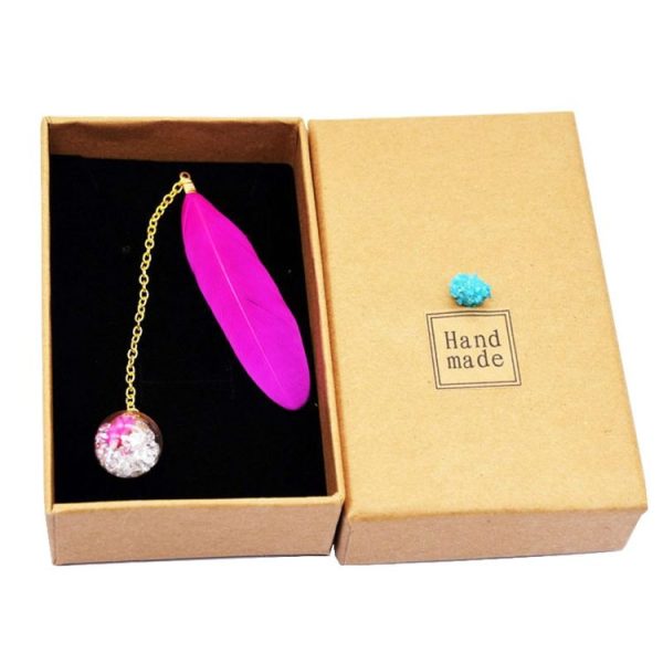 Feather Glass Ball Pendant Bookmark School Stationery Office Supplies (Rose Red) - Image 2