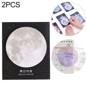 2 PCS Creative Planet Series Post-it notes Round Tearable Notes Small Book Office Note N Times Post (Black and White Moon)