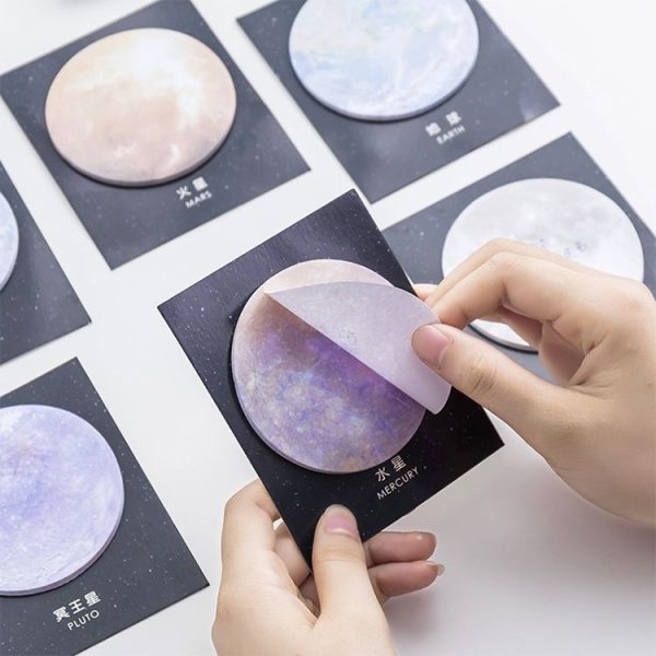 2 PCS Creative Planet Series Post-it notes Round Tearable Notes Small Book Office Note N Times Post (Black and White Moon) - Image 4