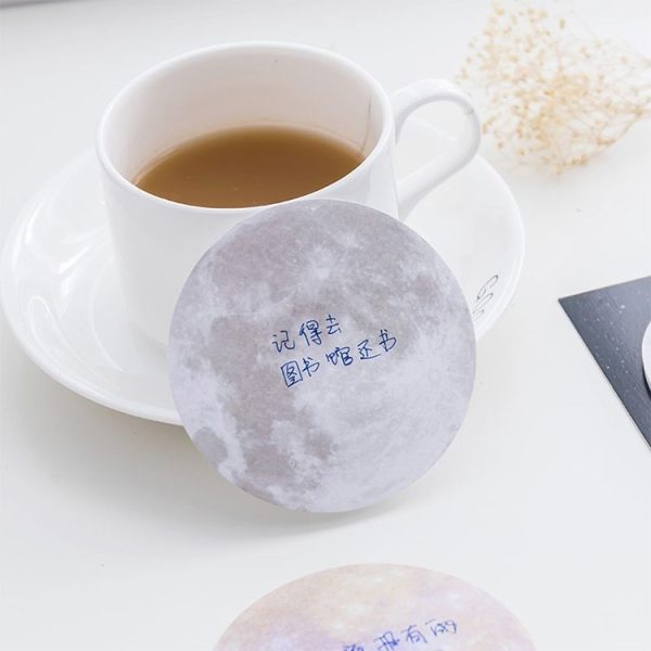 2 PCS Creative Planet Series Post-it notes Round Tearable Notes Small Book Office Note N Times Post (Black and White Moon) - Image 5