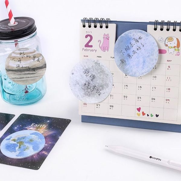 2 PCS Creative Planet Series Post-it notes Round Tearable Notes Small Book Office Note N Times Post (Black and White Moon) - Image 6