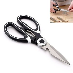 Multifunctional Household Stainless Steel Scissors Can Clamp Food Scissors (Black White)