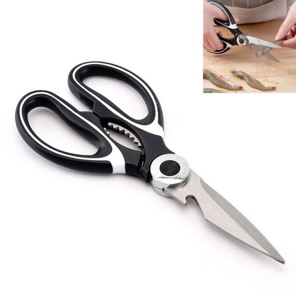 Multifunctional Household Stainless Steel Scissors Can Clamp Food Scissors (Black White)