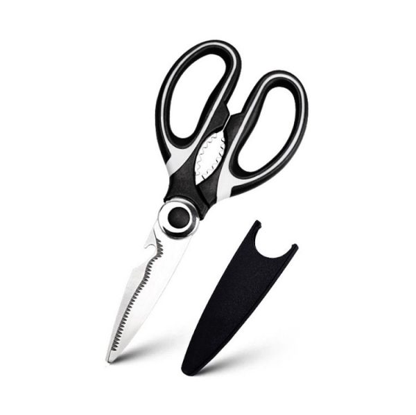 Multifunctional Household Stainless Steel Scissors Can Clamp Food Scissors (Black White) - Image 3