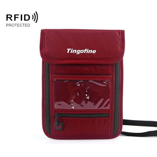 Travel Storage Messenger Passport Bag Multifunctional RFID Anti-Theft Hanging Neck Document Bag Card Bag, Size: 21x16cm (Red)