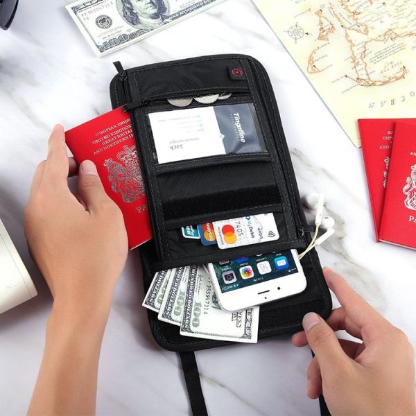 Travel Storage Messenger Passport Bag Multifunctional RFID Anti-Theft Hanging Neck Document Bag Card Bag, Size: 21x16cm (Red) - Image 6
