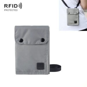 Antimagnetic RFID Hanging Neck Nylon Passport Bag Waterproof Storage Change Mobile Phone Bag (Gray)