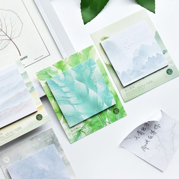 2 PCS Small Fresh Landscape Sticky Notes Cute Notes Stationery Supplies Girl Heart Stickers N Times Posted (Marble) - Image 7