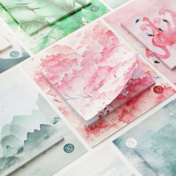 2 PCS Small Fresh Landscape Sticky Notes Cute Notes Stationery Supplies Girl Heart Stickers N Times Posted (Marble) - Image 8