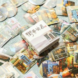 3 PCS Cartoon Cute Box Sticker DIY Album Decoration Sealing Sticker Boxed Hand-Decorated Sticker Set (Streetscape painting)