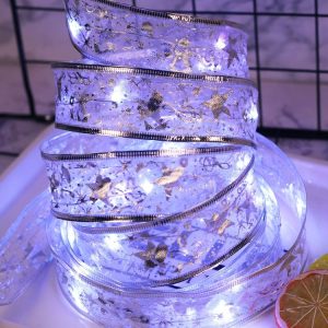 4m 40LEDs Gift Decoration Ribbon Light String LED Copper Wire Ribbon Christmas Tree Top Bowknot Light (White Light)