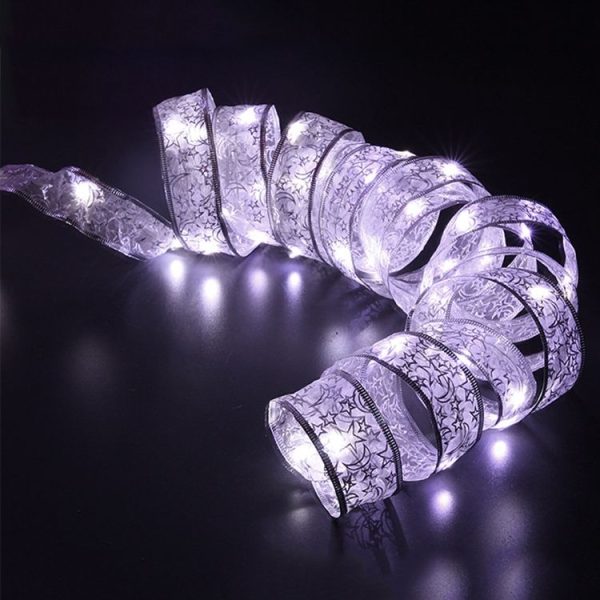 4m 40LEDs Gift Decoration Ribbon Light String LED Copper Wire Ribbon Christmas Tree Top Bowknot Light (White Light) - Image 2