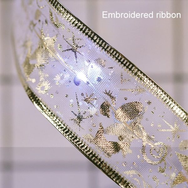4m 40LEDs Gift Decoration Ribbon Light String LED Copper Wire Ribbon Christmas Tree Top Bowknot Light (White Light) - Image 3