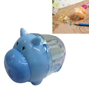 Mini Cute Cartoon Pig Double Hole Pencil Sharpener School Student Stationery (Sky Blue)