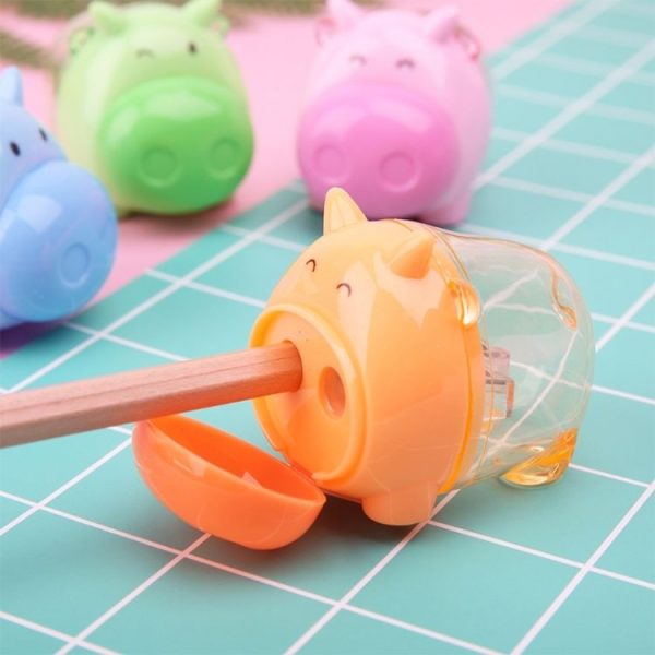 Mini Cute Cartoon Pig Double Hole Pencil Sharpener School Student Stationery (Sky Blue) - Image 4