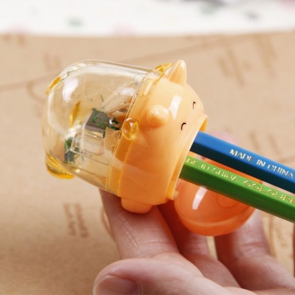 Mini Cute Cartoon Pig Double Hole Pencil Sharpener School Student Stationery (Sky Blue) - Image 5