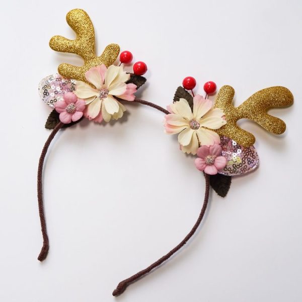 Christmas Hair Accessories Antlers Headband And Little Angel Hairpin Hair Band Combination Set (Pink) - Image 3
