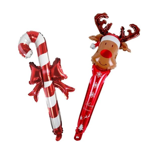 20 PCS 24 Inch Christmas Inflatable Stick Cane Candy Elk Head Handheld Balloon Aluminum Film Material Decoration Balloon (Crutch) - Image 2