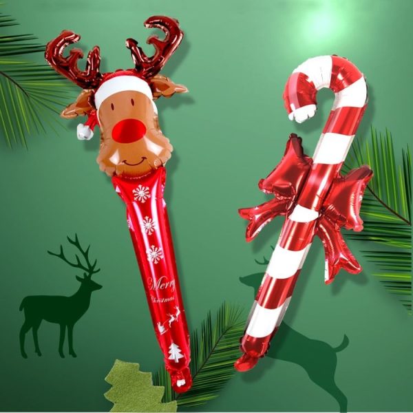 20 PCS 24 Inch Christmas Inflatable Stick Cane Candy Elk Head Handheld Balloon Aluminum Film Material Decoration Balloon (Crutch) - Image 7