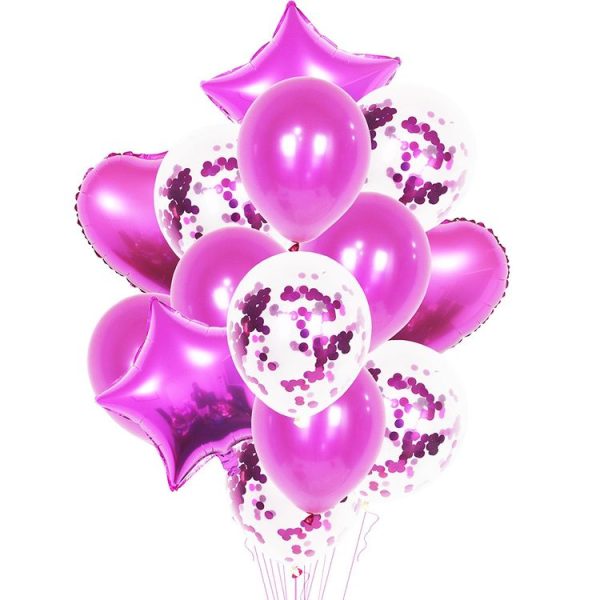 1 Set 18 Inch Aluminum Pearl Sequins Balloon Set Party Decoration Holiday Decoration (Rose Red)