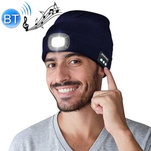 Outdoor Night Running Night Fishing LED Light Illumination Bluetooth 5.0 Knitted Hat (Navy Blue)