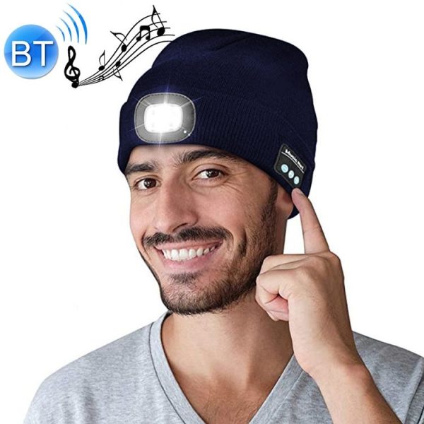 Outdoor Night Running Night Fishing LED Light Illumination Bluetooth 5.0 Knitted Hat (Navy Blue)