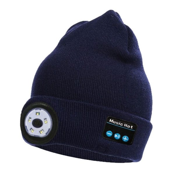 Outdoor Night Running Night Fishing LED Light Illumination Bluetooth 5.0 Knitted Hat (Navy Blue) - Image 2