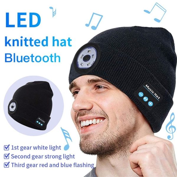 Outdoor Night Running Night Fishing LED Light Illumination Bluetooth 5.0 Knitted Hat (Navy Blue) - Image 3