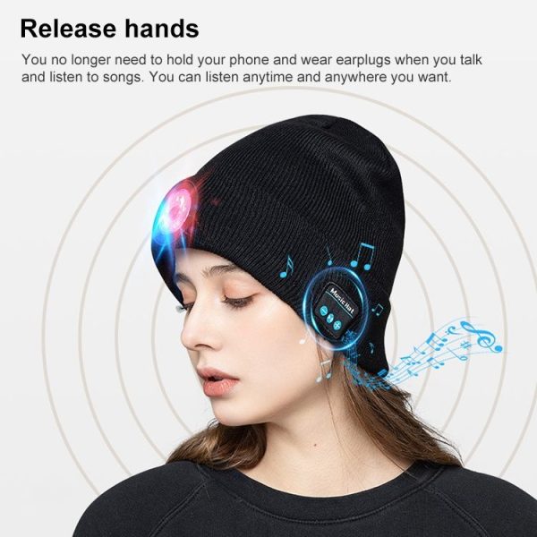 Outdoor Night Running Night Fishing LED Light Illumination Bluetooth 5.0 Knitted Hat (Navy Blue) - Image 5