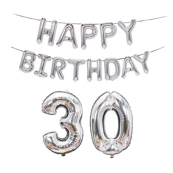 Birthday Decoration Aluminum Foil Balloon 40 Inch Big Number Aluminum Foil Balloon Decoration Set, Style: 30 (Silver)
