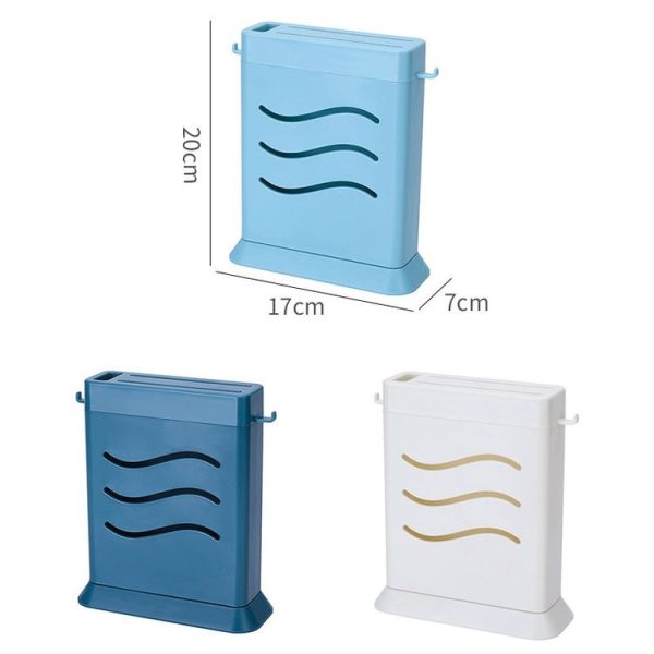 Kitchen Multifunctional Three-Hole Invisible Knife Holder Hollow Drain Kitchenware Storage Rack (Dark Blue) - Image 2