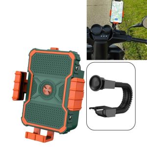 Motorcycle Bracket Electric Bicycle Riding Mobile Phone Bracket Takeaway Rider Navigation Shockproof Bracket, Style: Rearview Mirror Installation (Green)