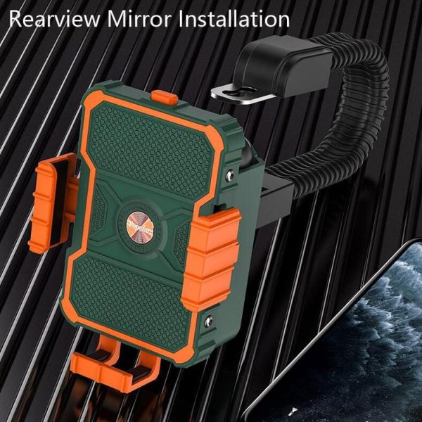Motorcycle Bracket Electric Bicycle Riding Mobile Phone Bracket Takeaway Rider Navigation Shockproof Bracket, Style: Rearview Mirror Installation (Green) - Image 3