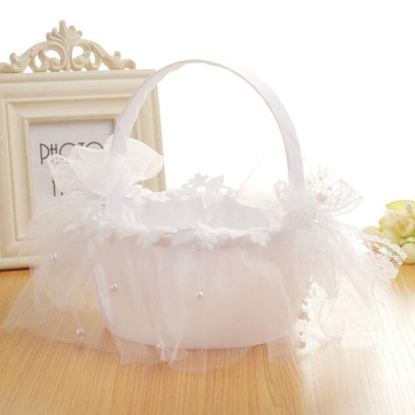 Wedding Flower Baskets Lace Diamond Bridal Hand Basket - Image 2