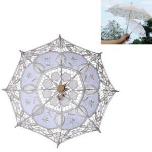 Wedding Bridal Lace Umbrella Shooting Props Wedding Supplies, Size: Length 26cm / Diameter 29cm (Milky White)