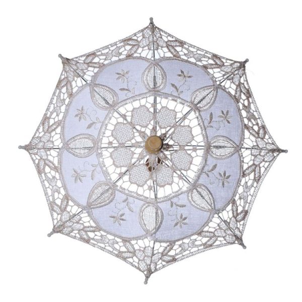 Wedding Bridal Lace Umbrella Shooting Props Wedding Supplies, Size: Length 43 / Diameter 45cm (Milky White) - Image 2
