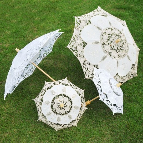 Wedding Bridal Lace Umbrella Shooting Props Wedding Supplies, Size: Length 43 / Diameter 45cm (Milky White) - Image 3