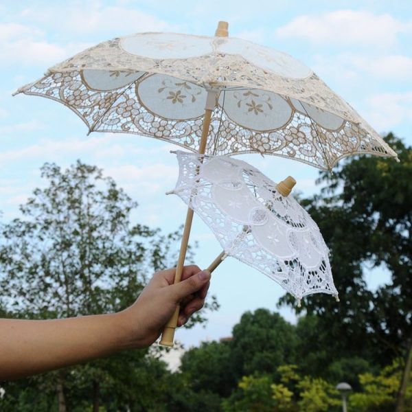 Wedding Bridal Lace Umbrella Shooting Props Wedding Supplies, Size: Length 43 / Diameter 45cm (Milky White) - Image 4