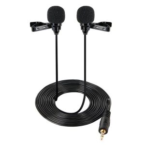 Wired Lavalier Microphone Condenser Double Head Microphone Two People Live Mobile Phone K Song Microphone, Specification: 515PU Bag (Black)