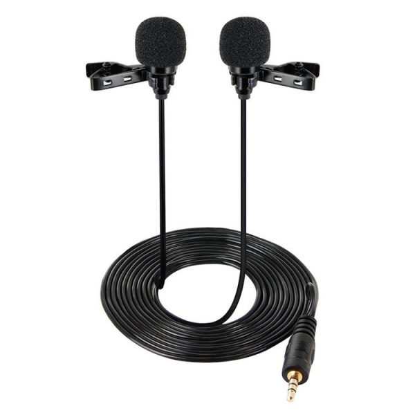 Wired Lavalier Microphone Condenser Double Head Microphone Two People Live Mobile Phone K Song Microphone, Specification: 515PU Bag (Black)