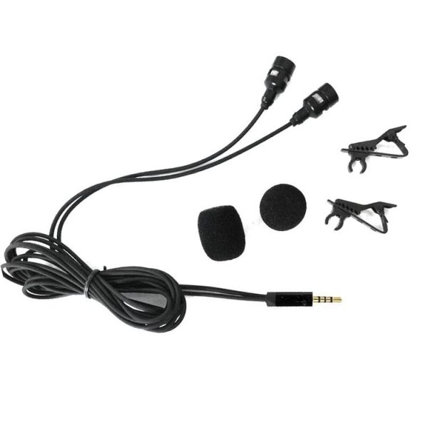 Wired Lavalier Microphone Condenser Double Head Microphone Two People Live Mobile Phone K Song Microphone, Specification: 515PU Bag (Black) - Image 2